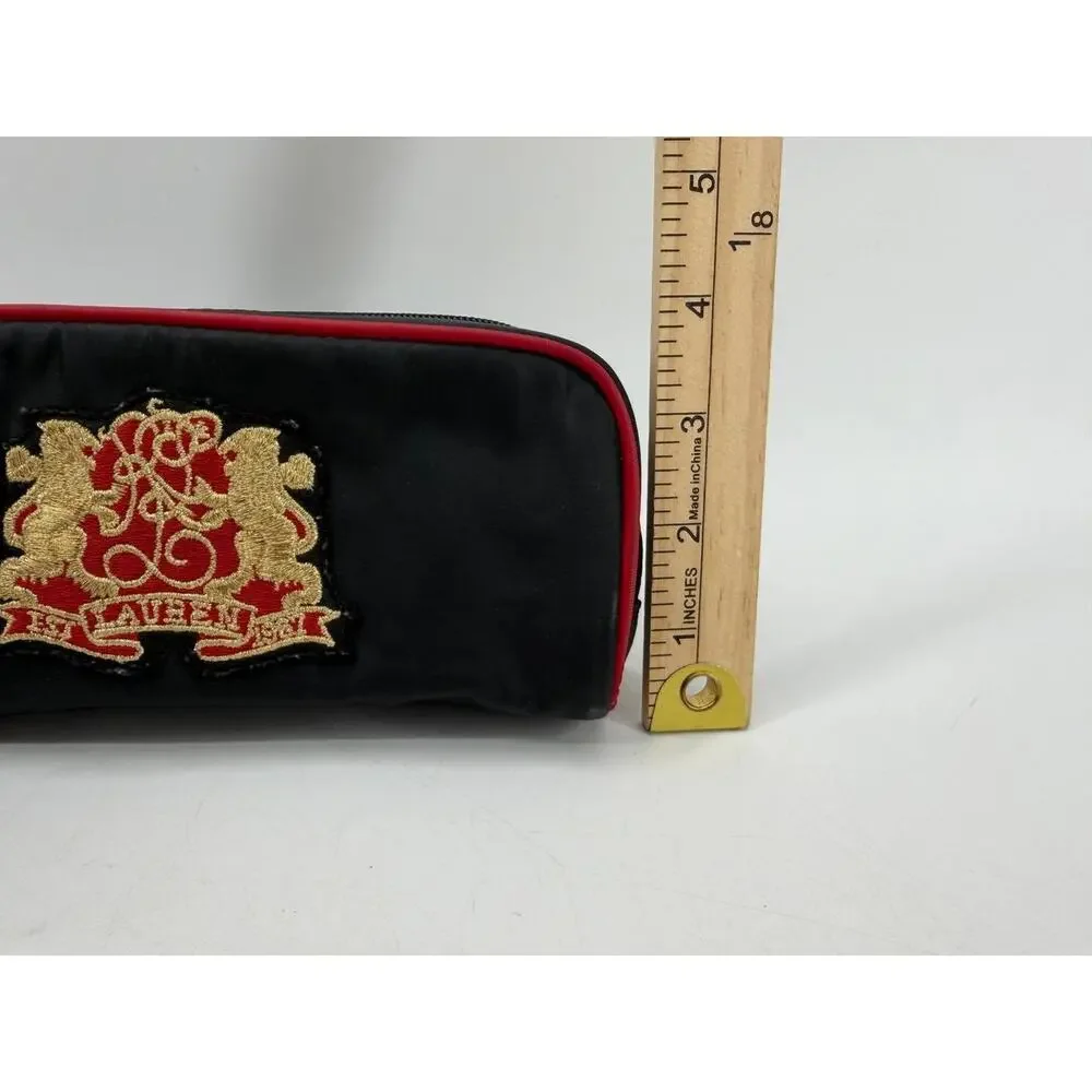 Lauren Ralph Lauren Black Red Gold Crest Zip Makeup Cosmetic Travel Bag Pouch